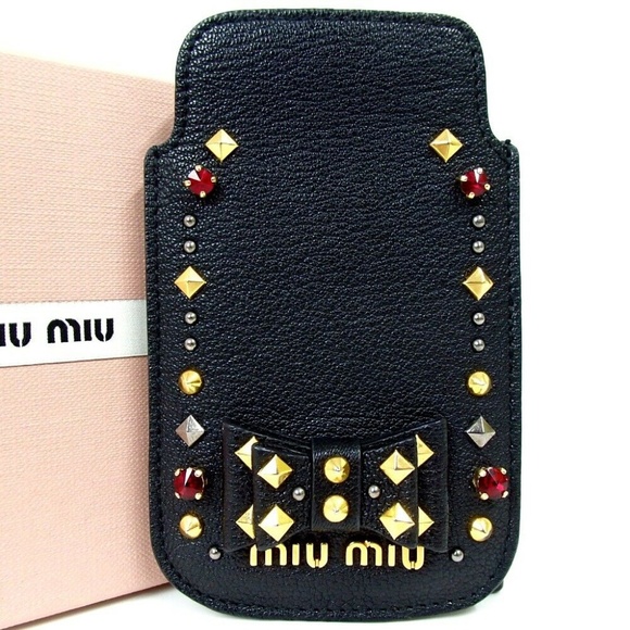 miu miu Studs Bijou ribbon Carrying Case Leather - Picture 1 of 7